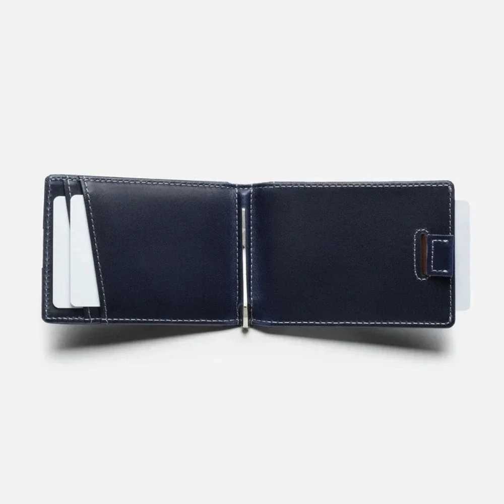 Serman Brands Leather RFID Blocking Slim Bifold Wallet Altlantic Blue Minimalist